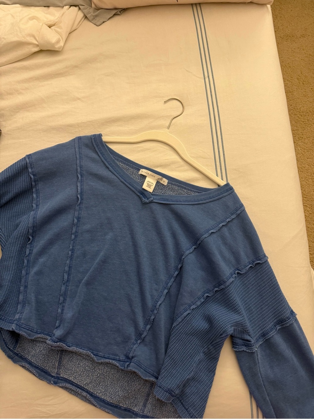 Blue Cropped Thermal Sweatshirt